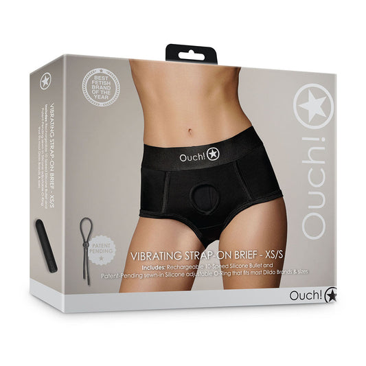 OUCH! VIBRATING STRAP-ON BRIEF BLACK XS/S