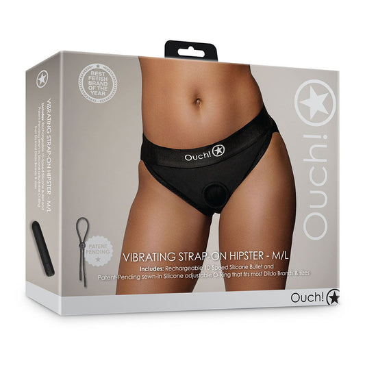 OUCH! VIBRATING STRAP-ON HIPSTER BLACK M/L