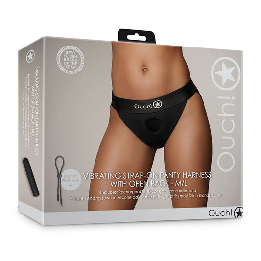 SHOTS - OUCH! VIBRATING STRAP ON PANTY HARNESS WITH OPEN BACK