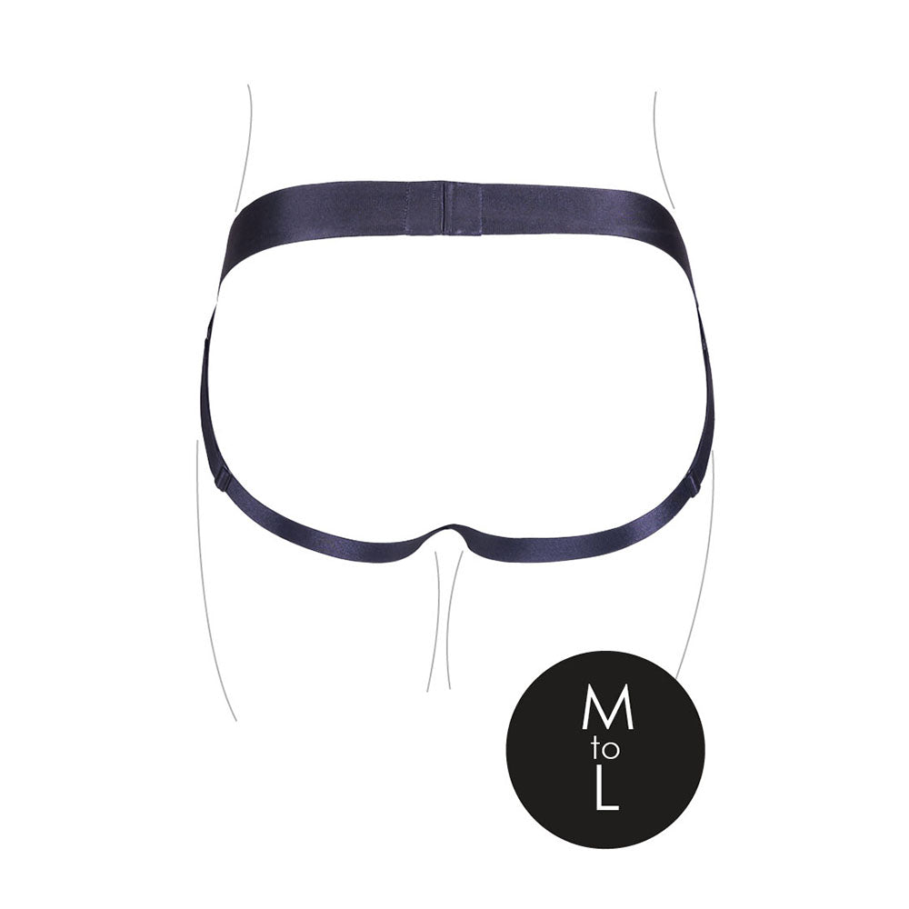 OUCH! VIBRATING STRAP-ON PANTY HARNESS WITH OPEN BACK BLACK M/L