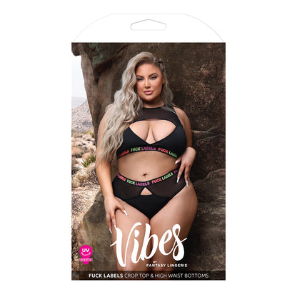 FANTASY LINGERIE VIBES FUCK LABELS KEYHOLE TOP & HIGH-WAIST BOTTOM BLACK QUEEN