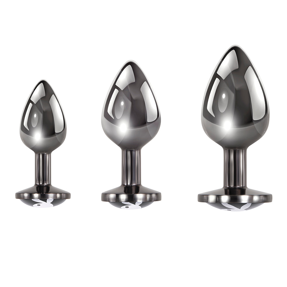 PLAYBOY PLEASURE 3 WAYS 3-PIECE METAL ANAL PLUG SET HEMATITE