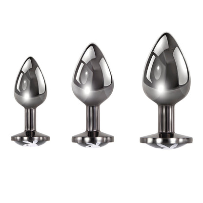 PLAYBOY PLEASURE 3 WAYS 3-PIECE METAL ANAL PLUG SET HEMATITE