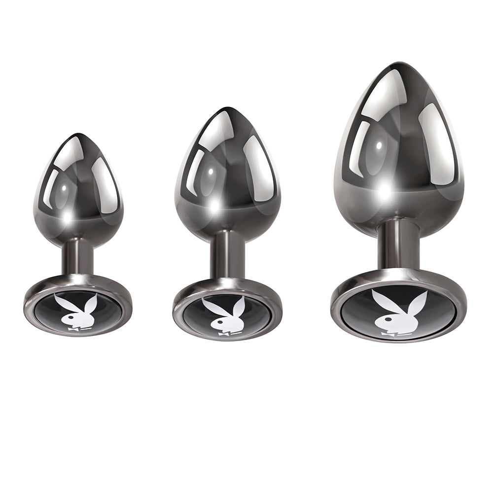 PLAYBOY PLEASURE 3 WAYS 3-PIECE METAL ANAL PLUG SET HEMATITE