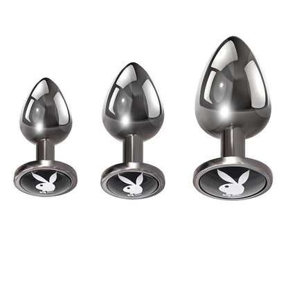PLAYBOY PLEASURE 3 WAYS 3-PIECE METAL ANAL PLUG SET HEMATITE