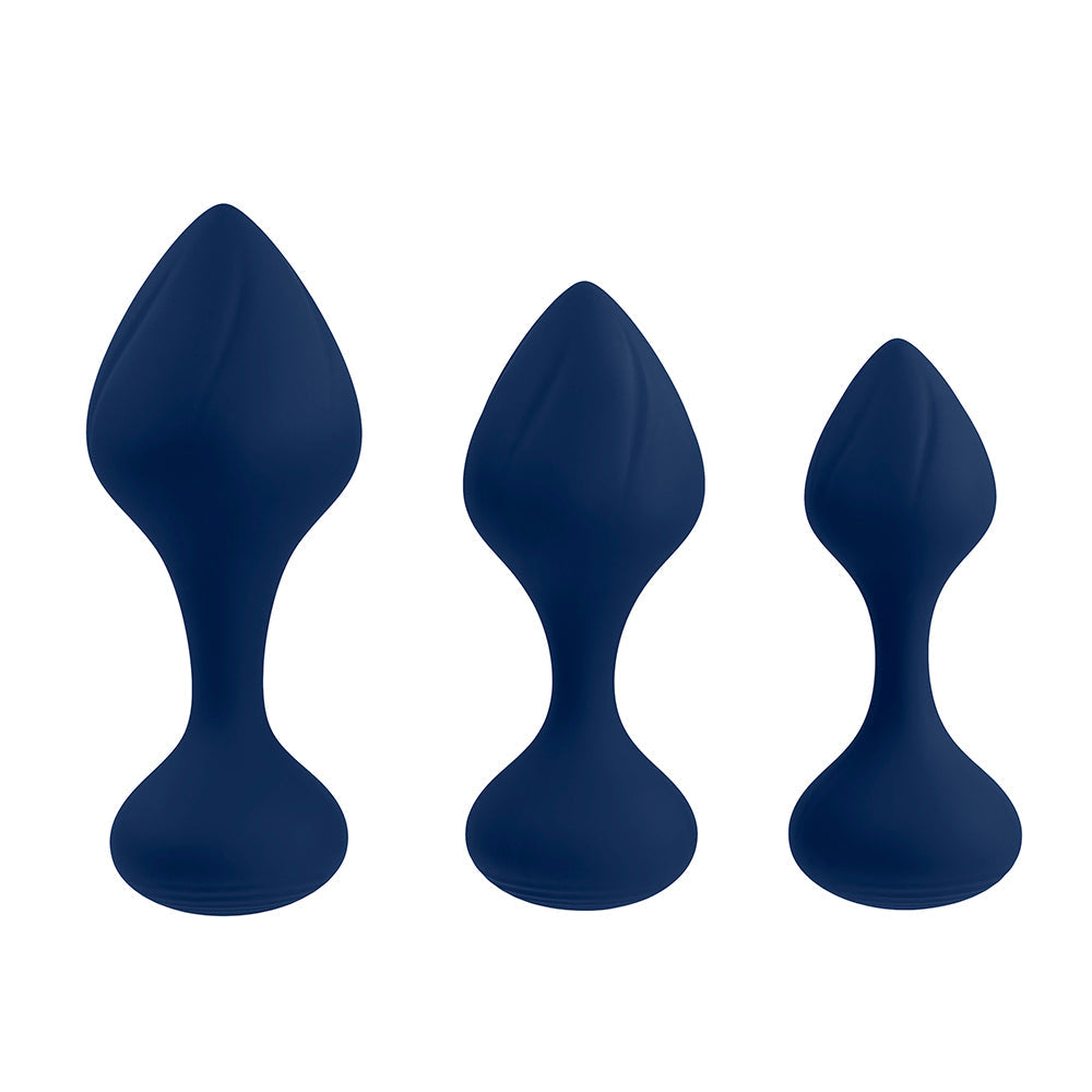 PLAYBOY TAIL TRAINER 3-PIECE SILICONE ANAL PLUG TRAINING KIT NAVY