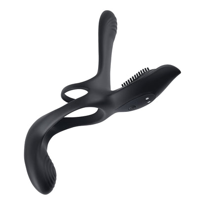PLAYBOY THE 3 WAY RECHARGEABLE REMOTE CONTROLLED VIBRATING SILICONE COCKRING WITH STIMULATOR BLACK