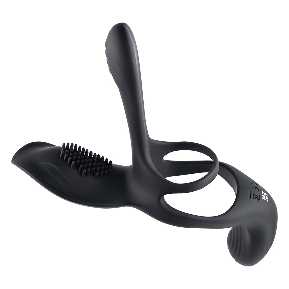 PLAYBOY THE 3 WAY RECHARGEABLE REMOTE CONTROLLED VIBRATING SILICONE COCKRING WITH STIMULATOR BLACK