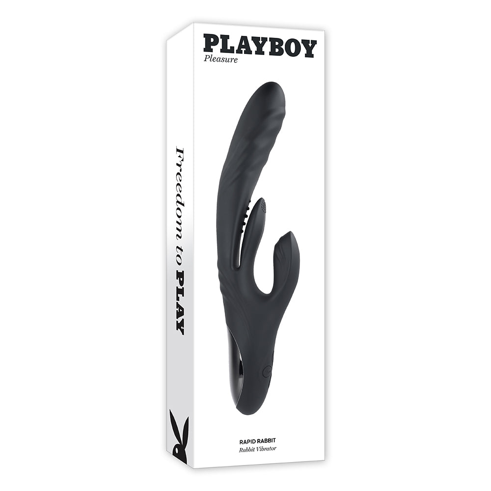 PLAYBOY - RAPID RABBIT RECHARGEABLE SILICONE DUAL STIMULATION VIBRATOR BLACK