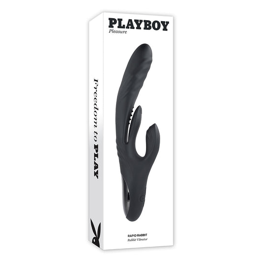 PLAYBOY - RAPID RABBIT RECHARGEABLE SILICONE DUAL STIMULATION VIBRATOR BLACK