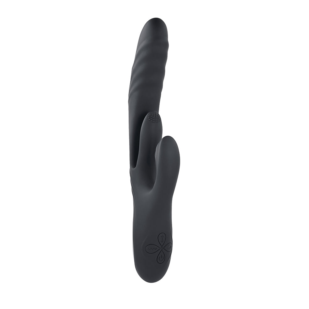 PLAYBOY - RAPID RABBIT RECHARGEABLE SILICONE DUAL STIMULATION VIBRATOR BLACK