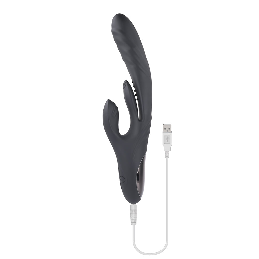 PLAYBOY - RAPID RABBIT RECHARGEABLE SILICONE DUAL STIMULATION VIBRATOR BLACK