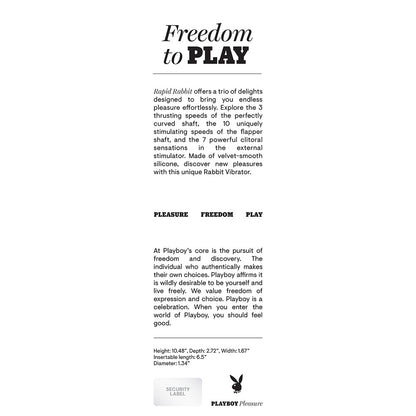 PLAYBOY RAPID RABBIT RECHARGEABLE SILICONE DUAL STIMULATION VIBRATOR BLACK