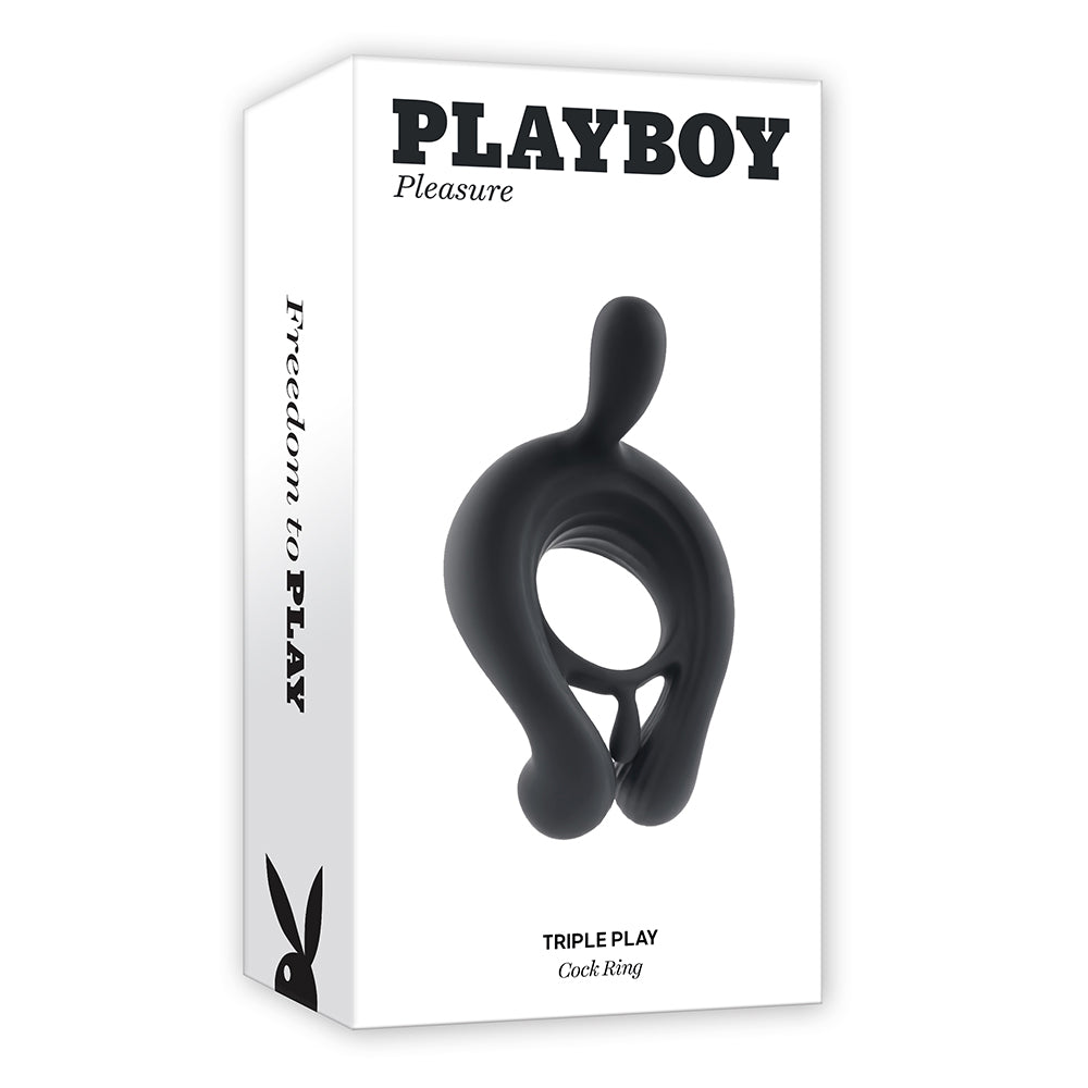 PLAYBOY TRIPLE PLAY VIBRATING COCKRING WITH STIMULATOR BLACK
