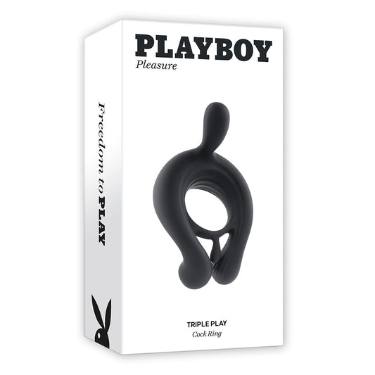PLAYBOY TRIPLE PLAY VIBRATING COCKRING WITH STIMULATOR BLACK