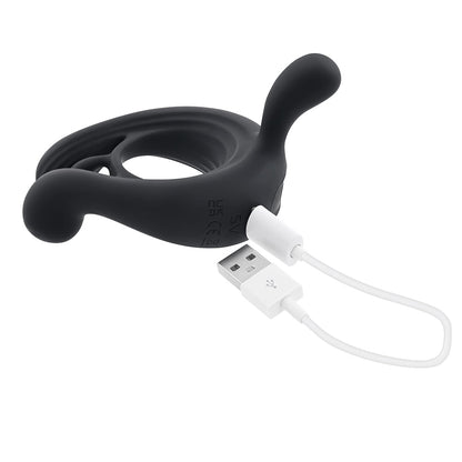 PLAYBOY TRIPLE PLAY VIBRATING COCKRING WITH STIMULATOR BLACK