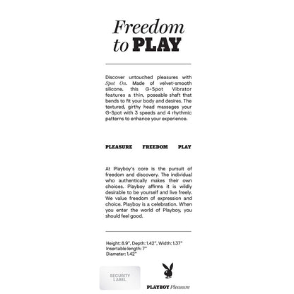PLAYBOY SPOT ON RECHARGEABLE POSABLE SILICONE G-SPOT VIBRATOR ACAI