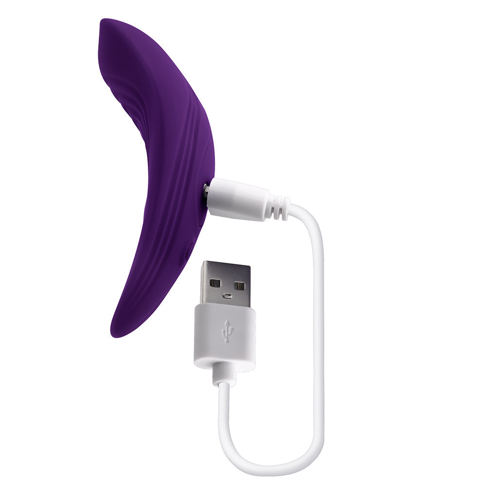 PLAYBOY OUR LITTLE SECRET RECHARGEABLE REMOTE CONTROLLED SILICONE UNDERWEAR VIBRATOR ACAI