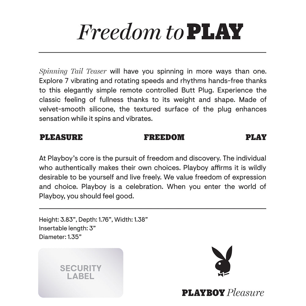PLAYBOY SPINNING TAIL TEASER VIBRATING ROTATING ANAL PLUG SALUTE
