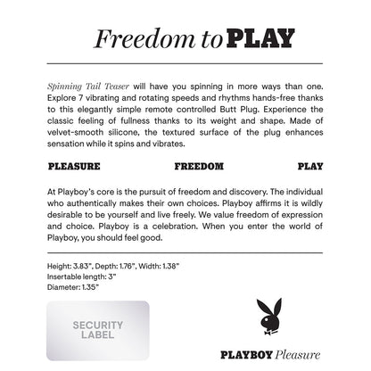 PLAYBOY SPINNING TAIL TEASER VIBRATING ROTATING ANAL PLUG SALUTE