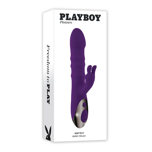 PLAYBOY HOP TO IT RECHARGEABLE THRUSTING SILICONE DUAL STIMULATION VIBRATOR ACAI