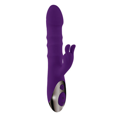 PLAYBOY - HOP TO IT RECHARGEABLE THRUSTING SILICONE DUAL STIMULATION VIBRATOR ACAI