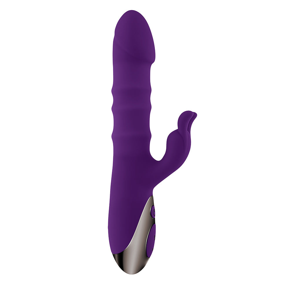 PLAYBOY - HOP TO IT RECHARGEABLE THRUSTING SILICONE DUAL STIMULATION VIBRATOR ACAI