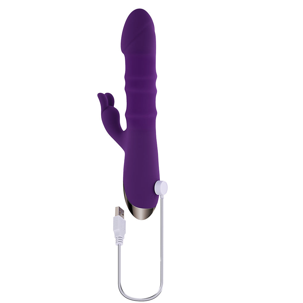 PLAYBOY - HOP TO IT RECHARGEABLE THRUSTING SILICONE DUAL STIMULATION VIBRATOR ACAI