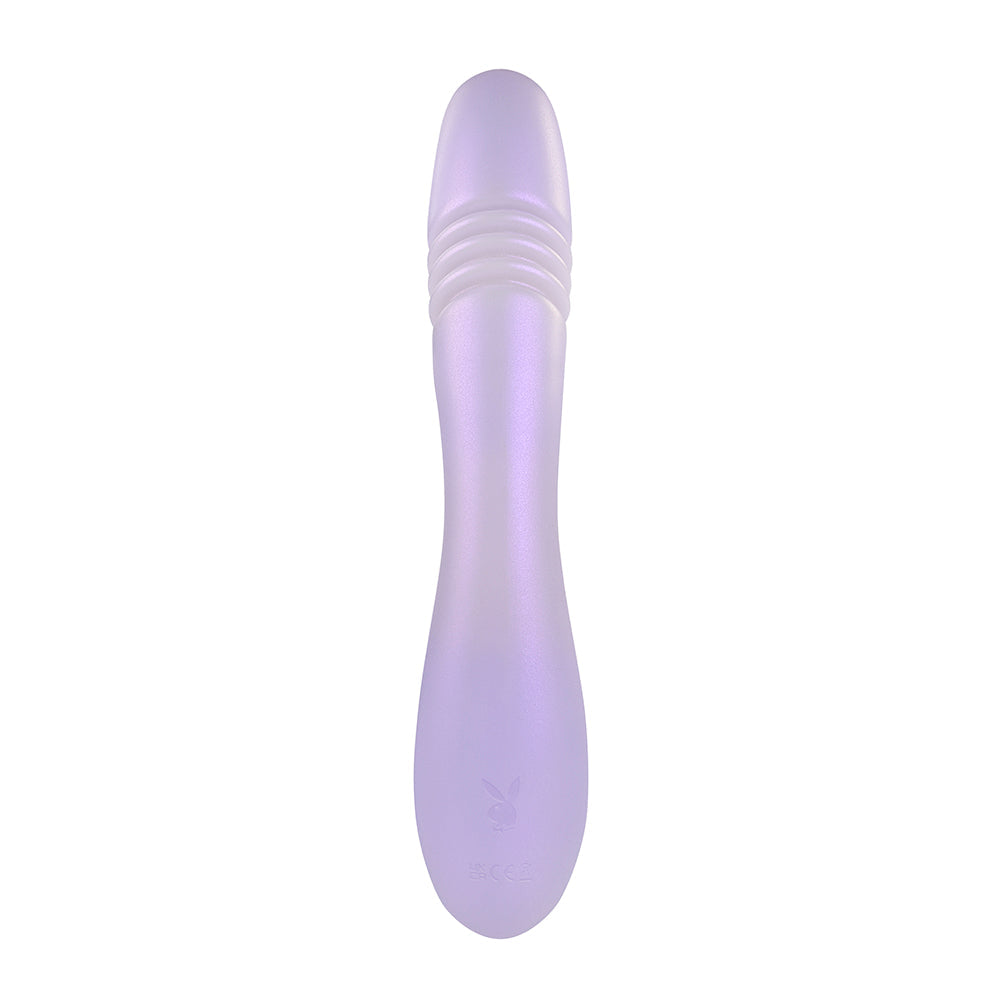 PLAYBOY BUMPING BUNNY RECHARGEABLE THRUSTING WARMING SILICONE DUAL STIMULATION VIBRATOR OPAL