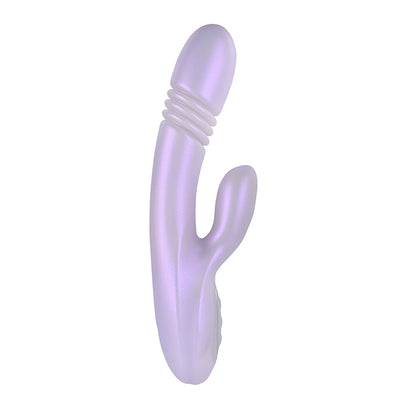 PLAYBOY BUMPING BUNNY RECHARGEABLE THRUSTING WARMING SILICONE DUAL STIMULATION VIBRATOR OPAL