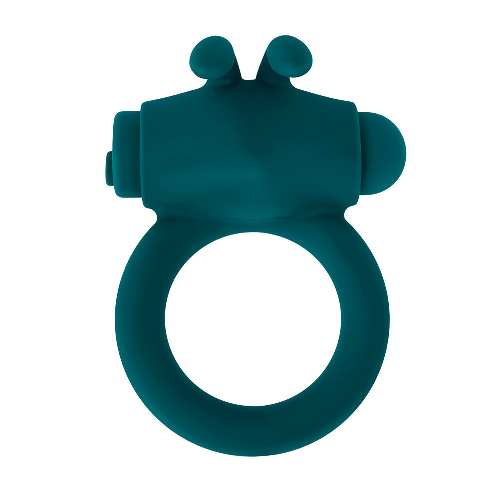 PLAYBOY - ANILLO VIBRADOR DE PENE RECARGABLE DE SILICONA CON ESTIMULADOR BUNNY BUZZER COLOR AZUL PETRÓLEO OSCURO