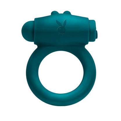 PLAYBOY BUNNY BUZZER RECHARGEABLE VIBRATING SILICONE COCKRING WITH STIMULATOR DEEP TEAL