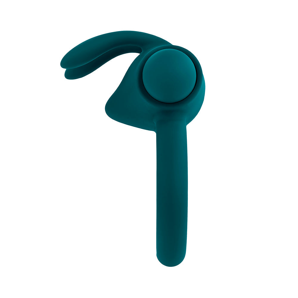 PLAYBOY - ANILLO VIBRADOR DE PENE RECARGABLE DE SILICONA CON ESTIMULADOR BUNNY BUZZER COLOR AZUL PETRÓLEO OSCURO