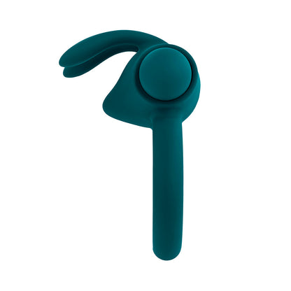 PLAYBOY - ANILLO VIBRADOR DE PENE RECARGABLE DE SILICONA CON ESTIMULADOR BUNNY BUZZER COLOR AZUL PETRÓLEO OSCURO