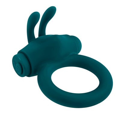 PLAYBOY - ANILLO VIBRADOR DE PENE RECARGABLE DE SILICONA CON ESTIMULADOR BUNNY BUZZER COLOR AZUL PETRÓLEO OSCURO