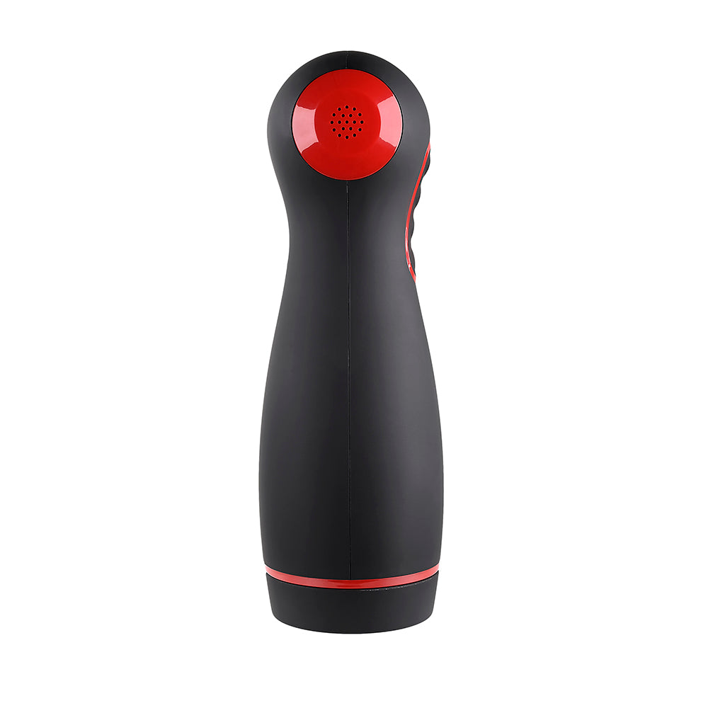 ZERO TOLERANCE TIGHT SQUEEZE RECHARGEABLE VIBRATING SQUEEZING TALKING STROKER TPE BLACK/RED