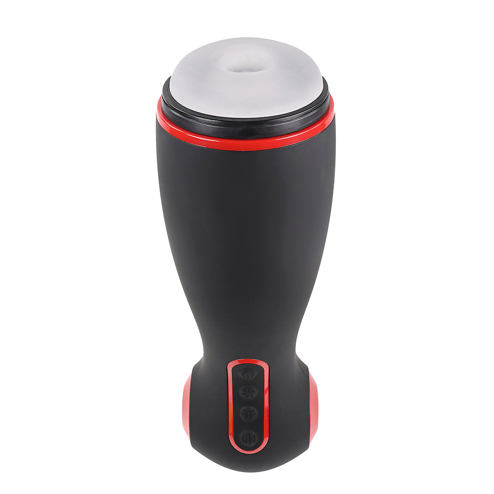 ZERO TOLERANCE TIGHT SQUEEZE RECHARGEABLE VIBRATING SQUEEZING TALKING STROKER TPE BLACK/RED