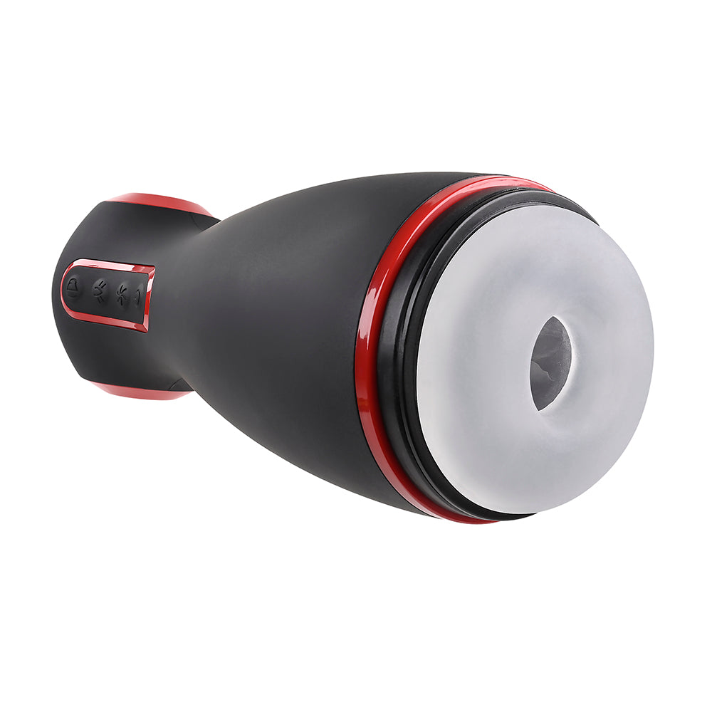 ZERO TOLERANCE TIGHT SQUEEZE RECHARGEABLE VIBRATING SQUEEZING TALKING STROKER TPE BLACK/RED