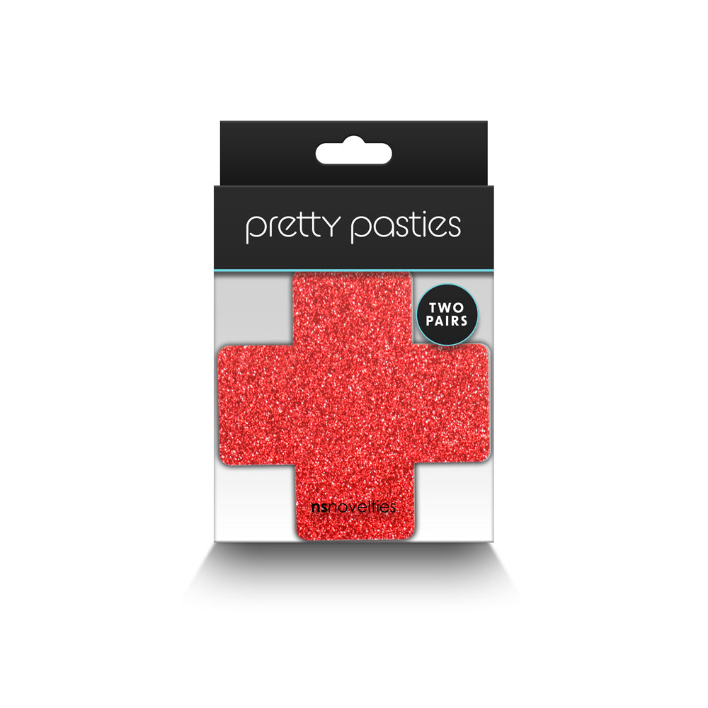 PRETTY PASTIES GLITTER CROSS RED/SILVER 2 PAIR
