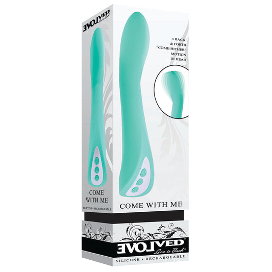 EVOLVED COME WITH ME RECHARGEABLE ''COME HITHER'' SILICONE VIBRATOR GREEN