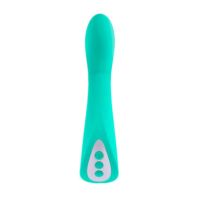 EVOLVED COME WITH ME RECHARGEABLE ''COME HITHER'' SILICONE VIBRATOR GREEN