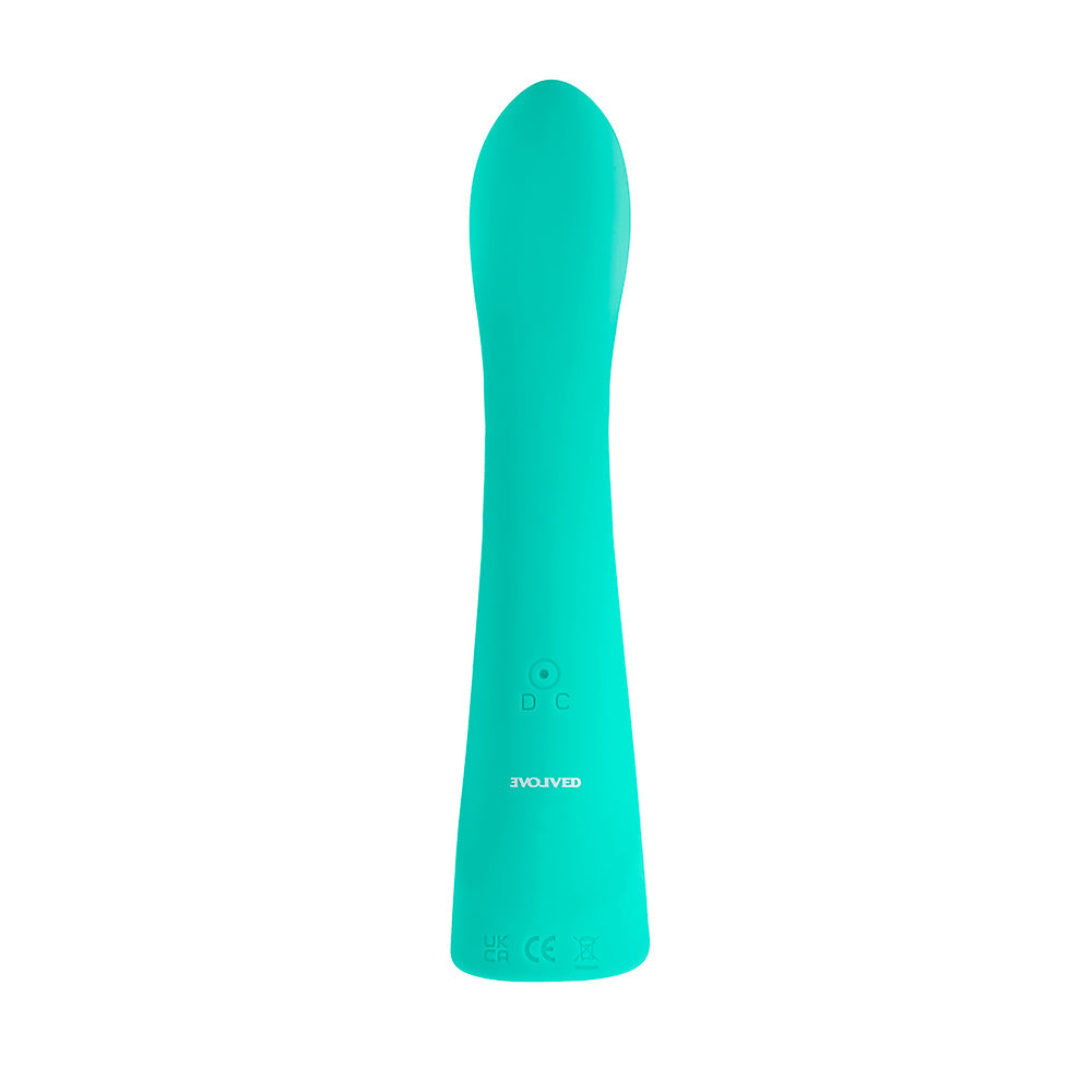 EVOLVED COME WITH ME RECHARGEABLE ''COME HITHER'' SILICONE VIBRATOR GREEN