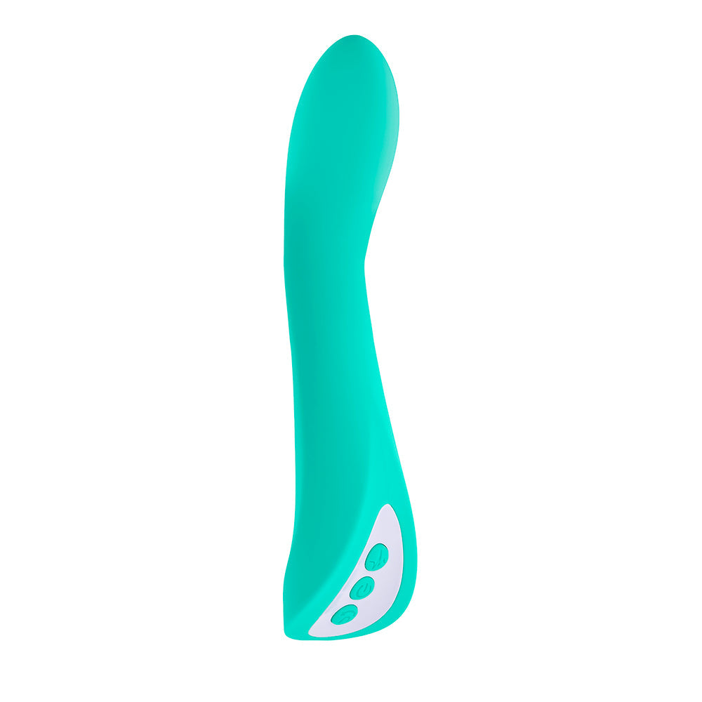 EVOLVED COME WITH ME RECHARGEABLE ''COME HITHER'' SILICONE VIBRATOR GREEN