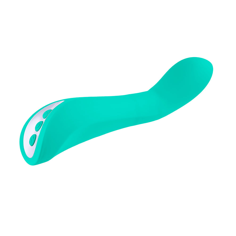 EVOLVED COME WITH ME RECHARGEABLE ''COME HITHER'' SILICONE VIBRATOR GREEN