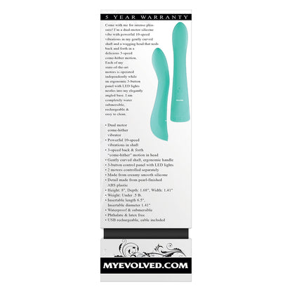 EVOLVED COME WITH ME RECHARGEABLE ''COME HITHER'' SILICONE VIBRATOR GREEN