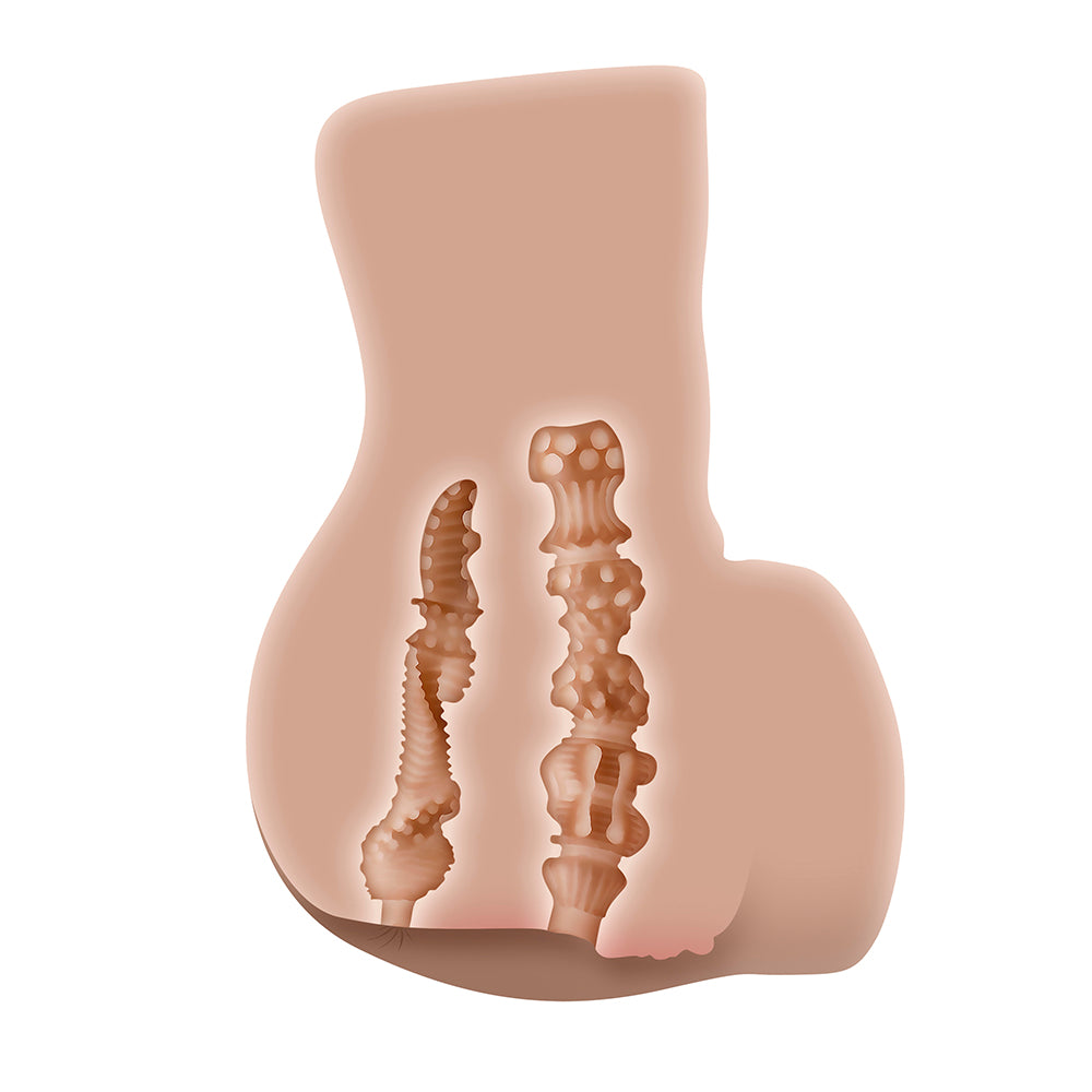 ZERO TOLERANCE REAR BEAUTY RECHARGEABLE REMOTE CONTROLLED VIBRATING SUCKING DUAL ENTRY MASTURBATOR TPE LIGHT