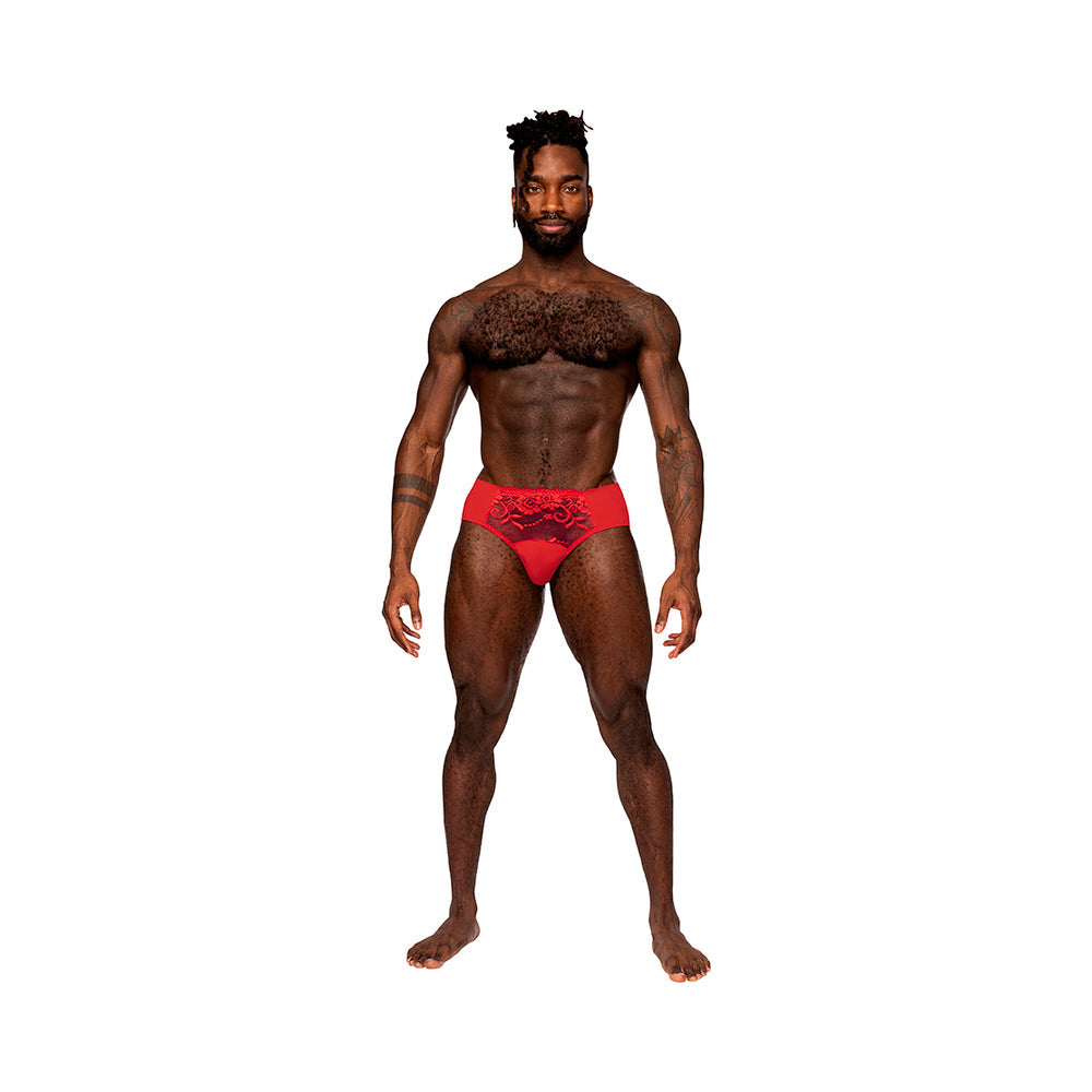 MALE POWER SASSY LACE BIKINI SOLID POUCH RED L