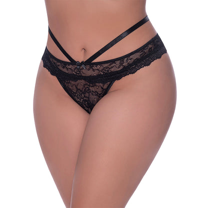 MAGIC SILK OOH LA LACE PEEK-A-BOO CHEEKY PANTY BLACK QUEEN SIZE