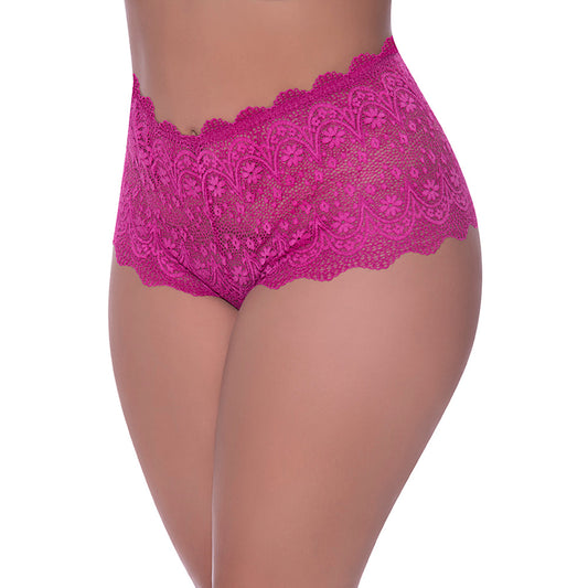 MAGIC SILK BERRYLICIOUS SPLIT CROTCH LACE BOYSHORT RASPBERRY QUEEN SIZE