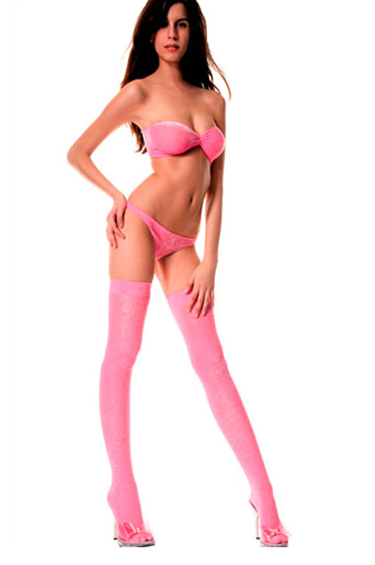 MUSIC LEGS - TANGA, SOSTEN/MEDIAS LUREX ROSA **